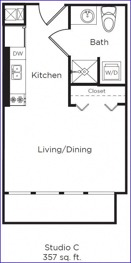 Studio 1 bathroom floor plan B at DOCK 59 APARTMENTS, Oregon, 97209